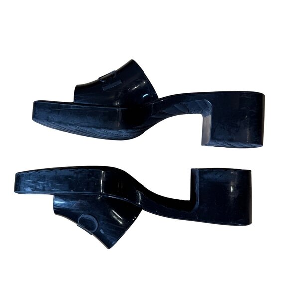 Gucci Rubber Logo Sandals Black PVC Glossy Mule Platform Slide Size 37 - Picture 5 of 10